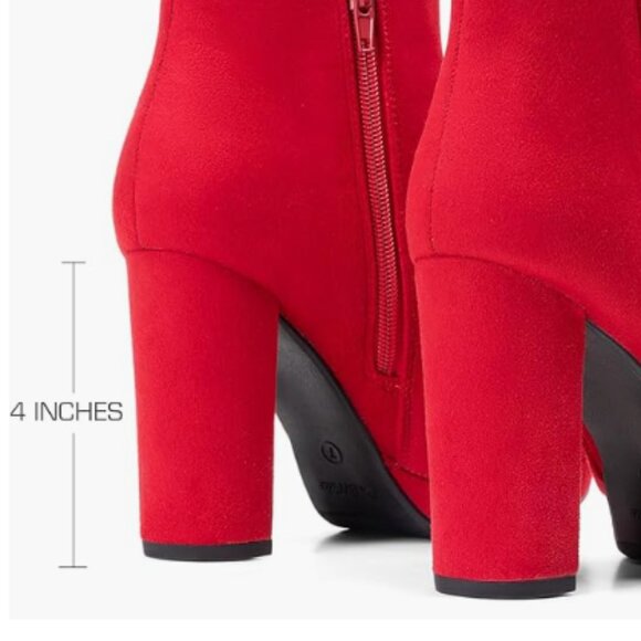 DREAM PAIRS Red Chunky Heel Platform Ankle Boot โ Size 10 - Picture 3 of 11